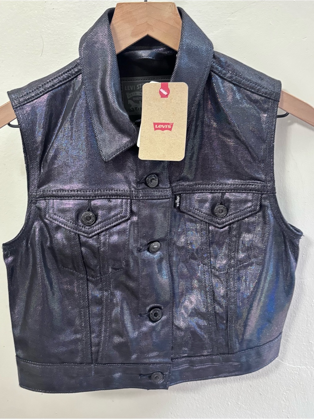 Levi's Shimmer Black Sleeveless Denim Vest